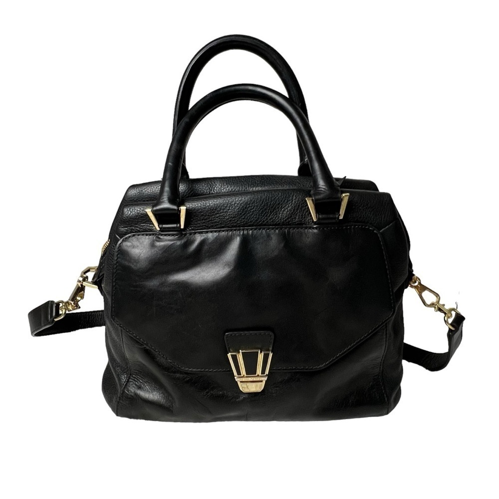 Henri Bendel Black Leather Bag Courtship Satchel Duffle Purse Hand ShoulderBag